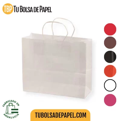 Bolsas de papel celulosa apaisadas con el asa retorcida blancas