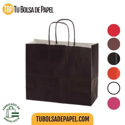 Bolsas de papel celulosa apaisadas con el asa retorcida negras