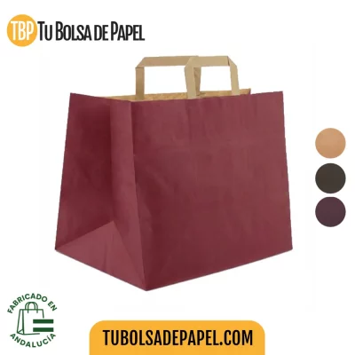 Bolsas de papel asa plana kraft Ancho especial color Burdeos