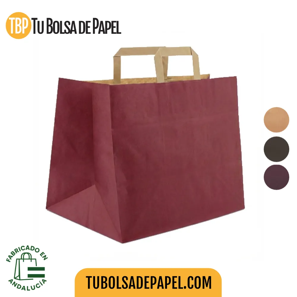 Bolsas de papel asa plana kraft Ancho especial color Burdeos