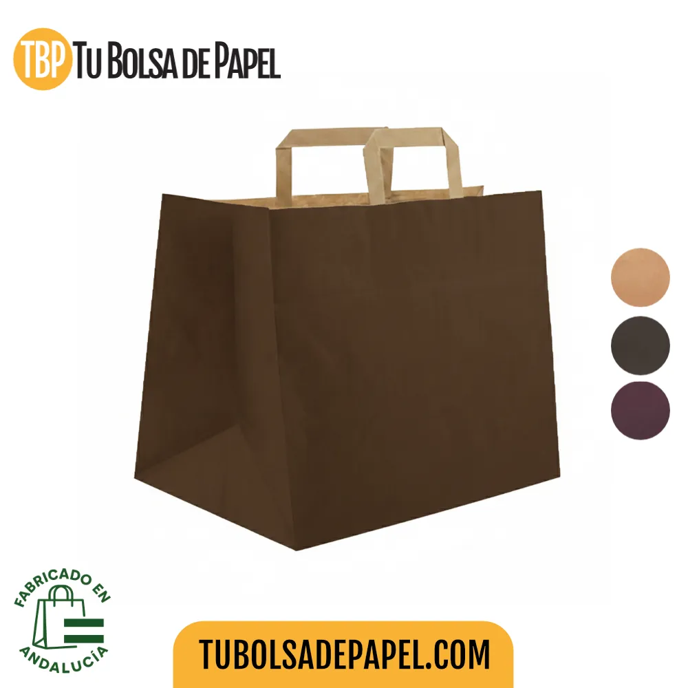 Bolsas de papel asa plana kraft Ancho especial marrón