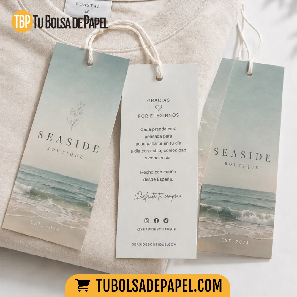 Etiquetas Colgantes Personalizadas 9 x 5 cm - todo color dos caras