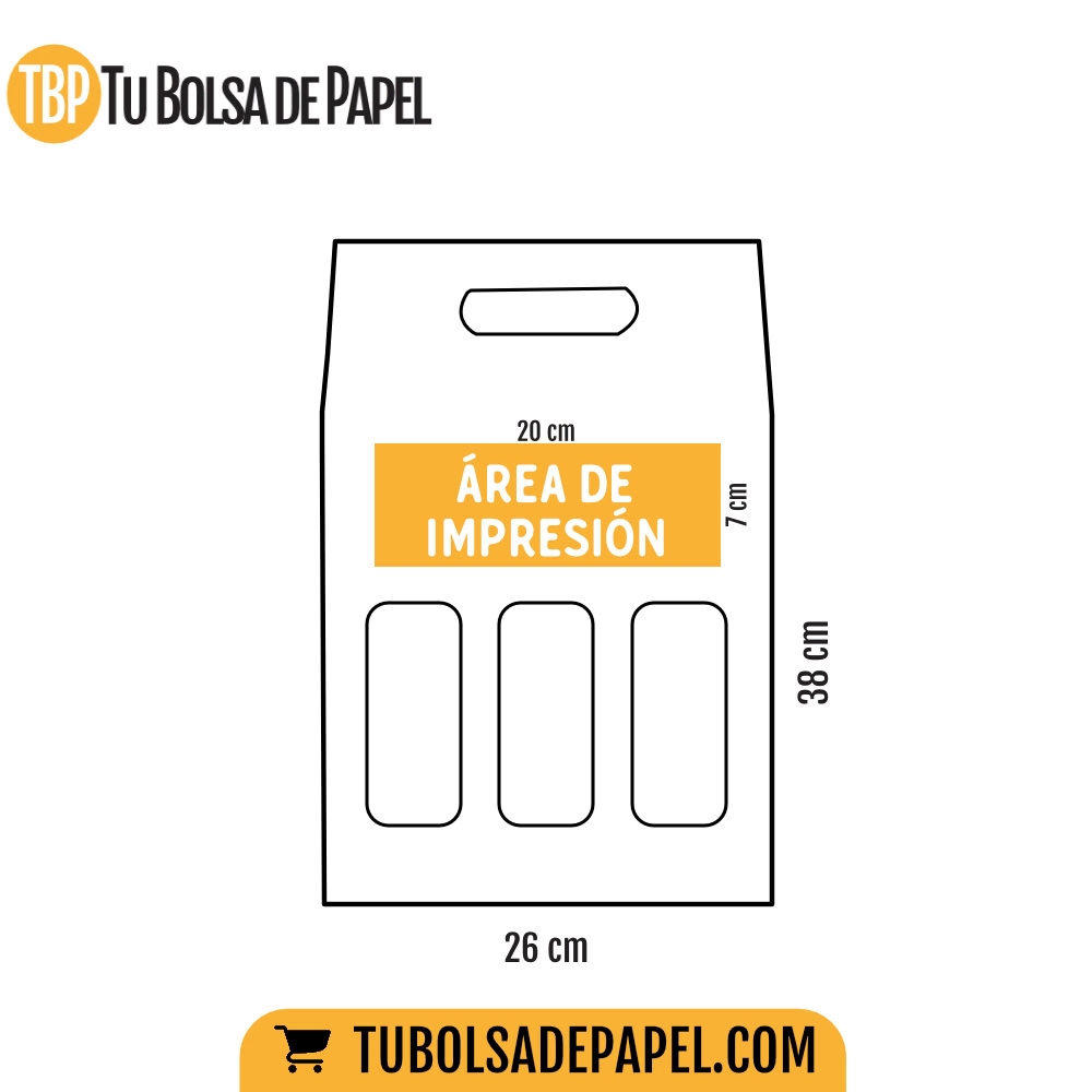 Caja para tres botellas área de impresión