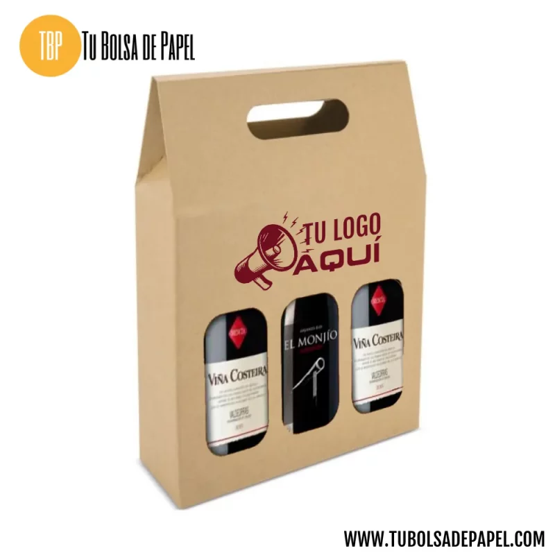 Caja para tres botellas personalizada con logo