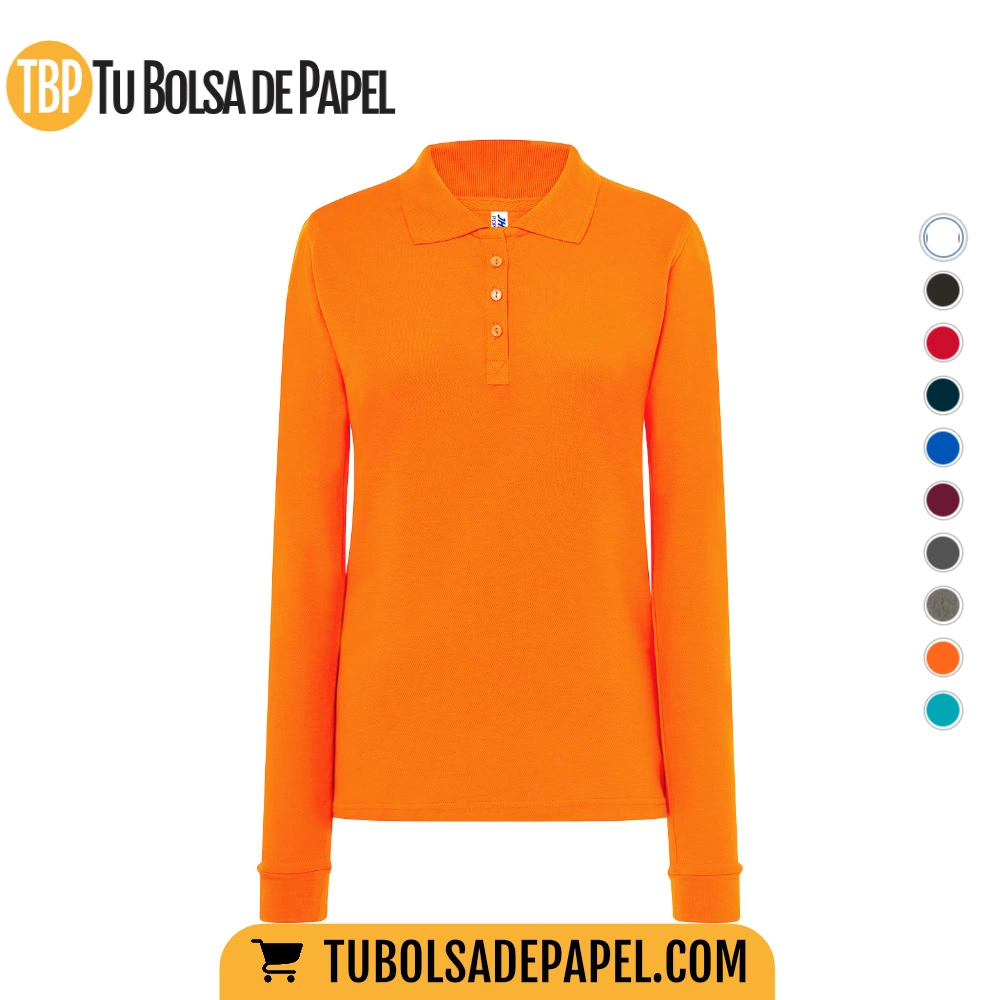 Polo Mujer Manga larga naranja