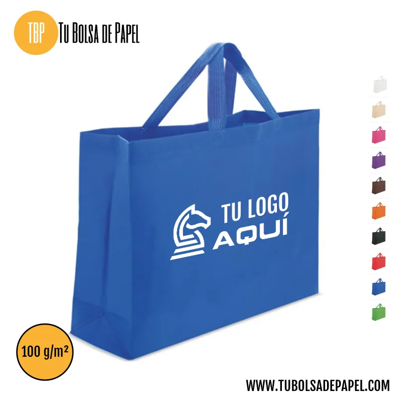 Bolsa Personalizada apaisada asa corta con fuelle - Azules