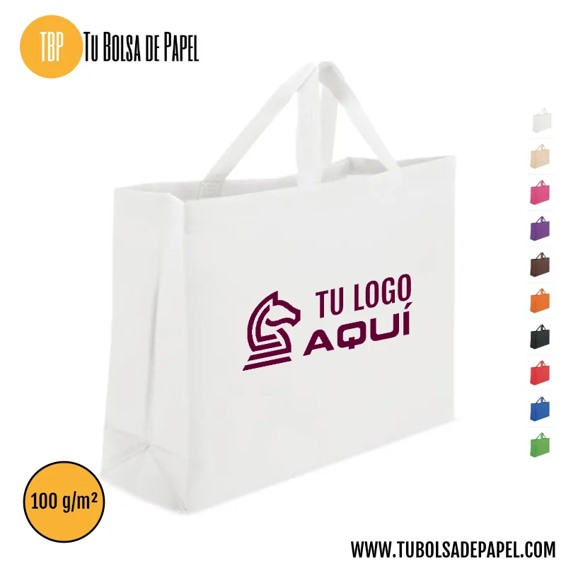 Bolsa Personalizada apaisada asa corta con fuelle - Blanca
