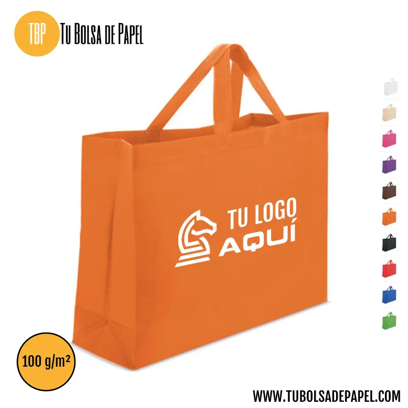 Bolsa Personalizada apaisada asa corta con fuelle - Naranja