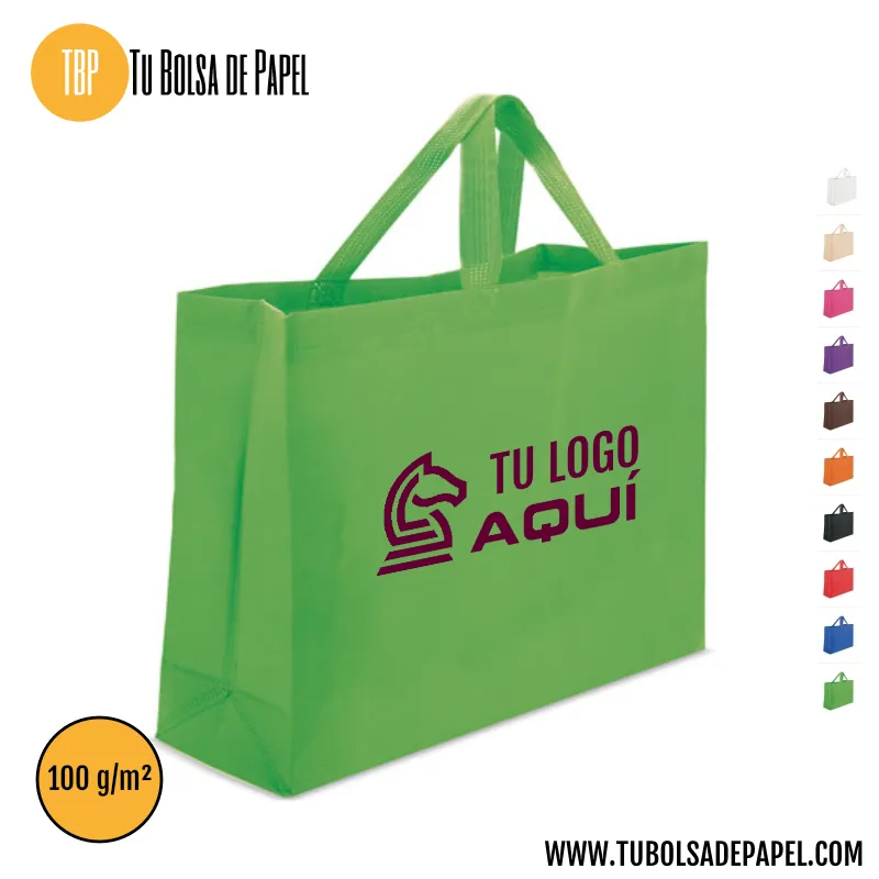 Bolsa Personalizada apaisada asa corta con fuelle - Verde