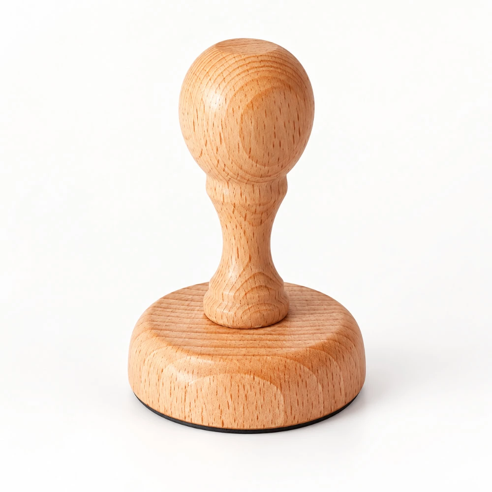 Sello redondo de caucho personalizado con mango de madera