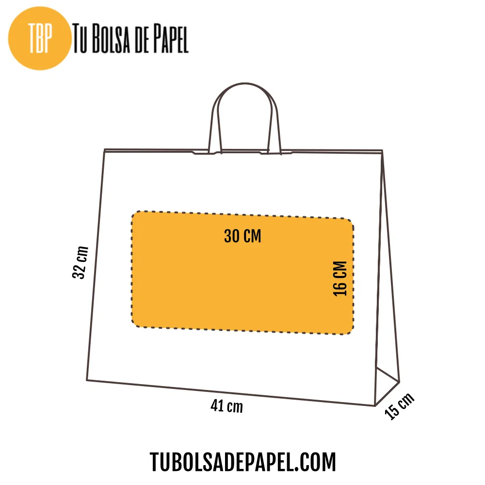 Bolsa de papel kraft Grande impresa con logo en tinta blanca