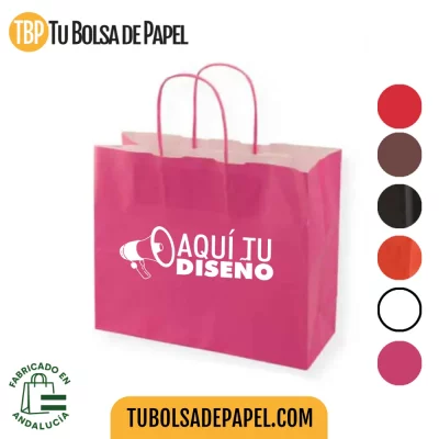 Bolsa de papel apaisada fucsia impresa