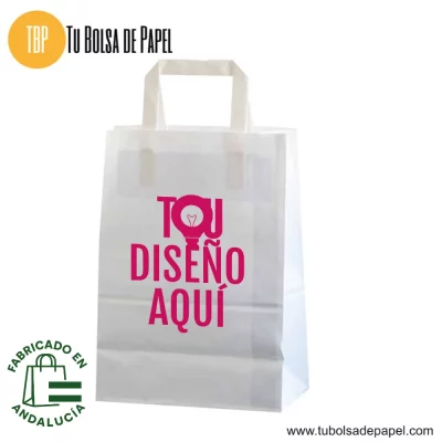 Bolsa de papel asa plana Blanca personalizada