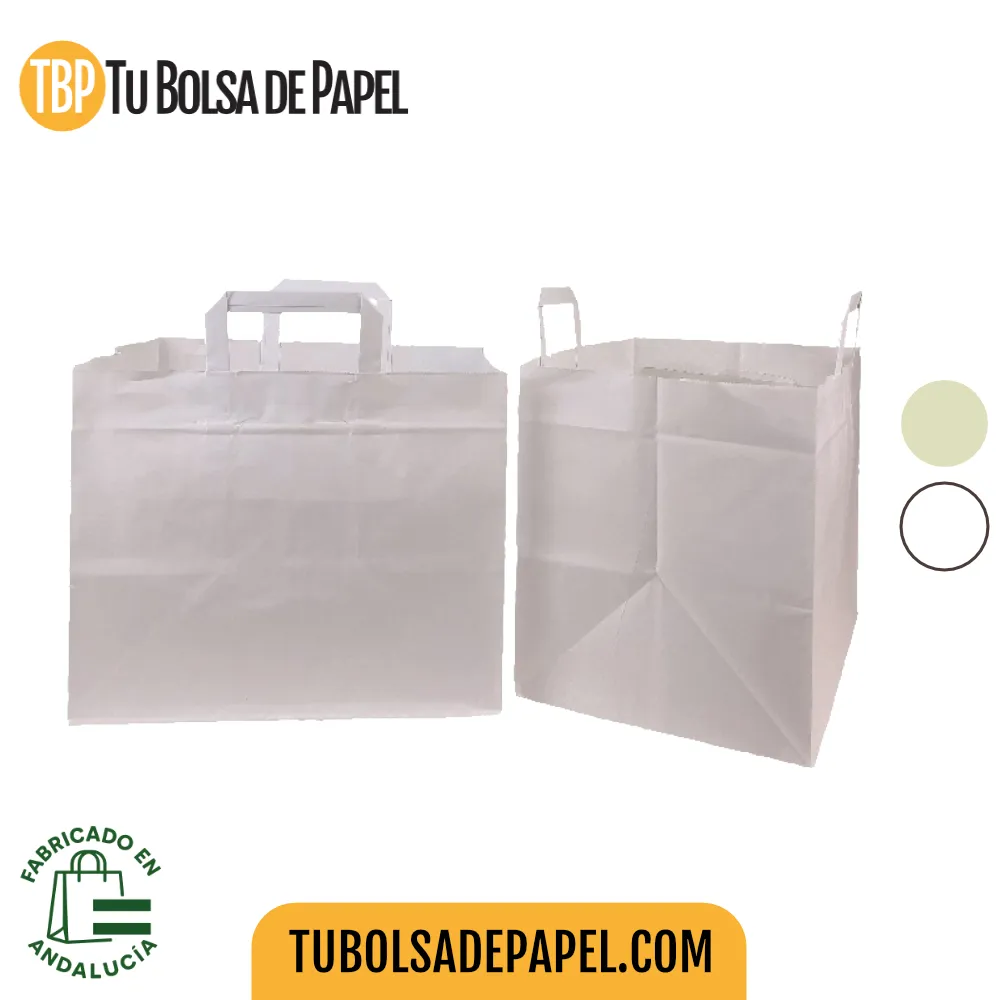 Bolsa de papel blanca base ancha impresa