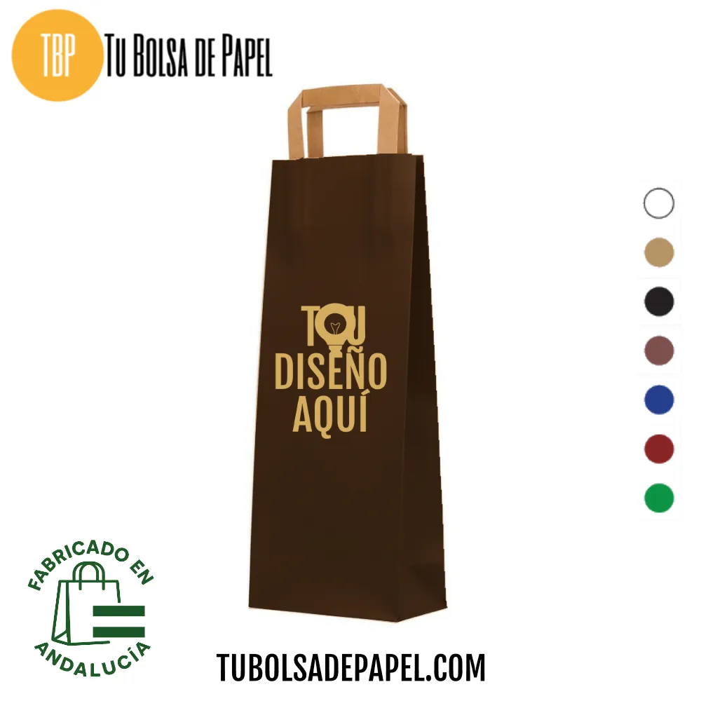 Bolsa papel Kraft Marrón personalizada para Botellas asa plana