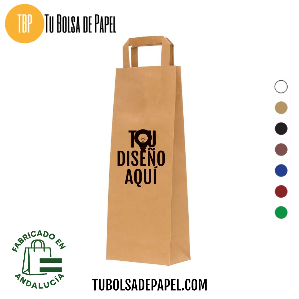 Bolsa papel Kraft liso personalizada para Botellas asa plana