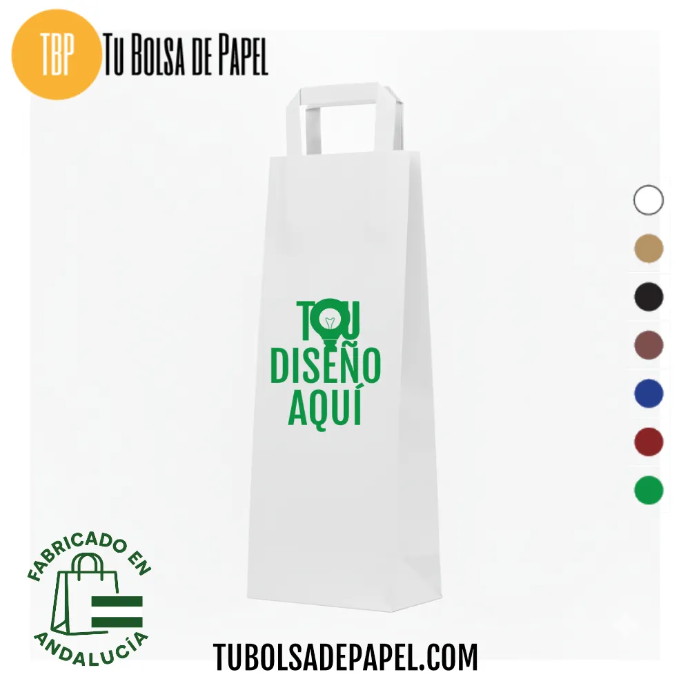 Bolsa papel blanco personalizada para Botellas asa plana