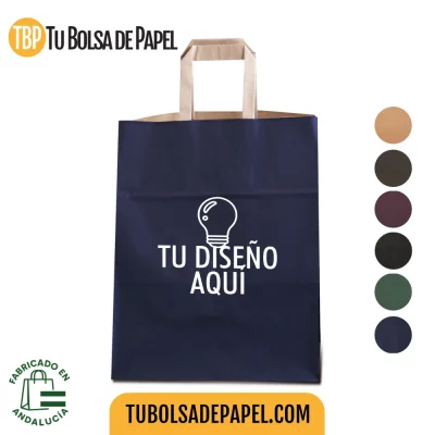 Bols papel Kraft Azul Marino asa plana impresas