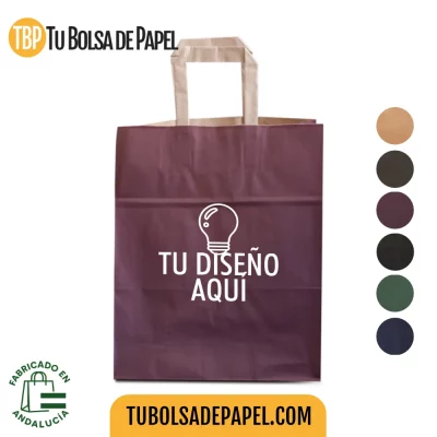 Bols papel Kraft Burdeos asa plana personalizada