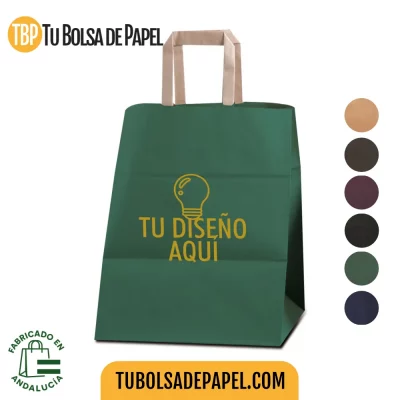 Bolsa papel Kraft asa plana Verde personalizada