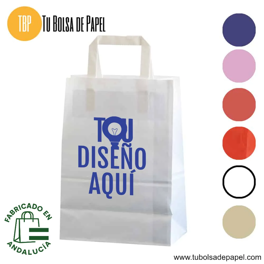 Bolsa de papel asa plana Blanca personalizada