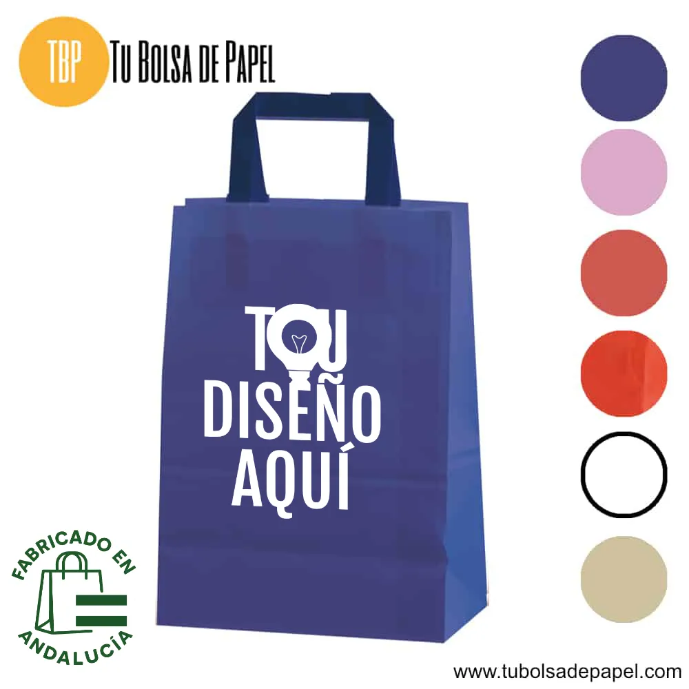 Bolsa de papel asa plana azul personalizada
