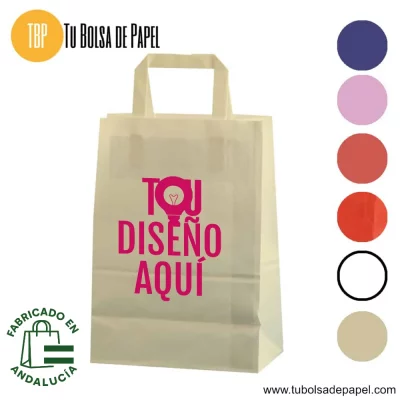 Bolsa de papel asa plana crema personalizada