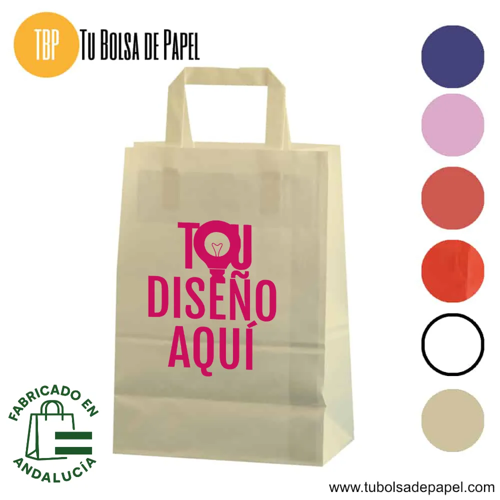 Bolsa de papel asa plana crema personalizada
