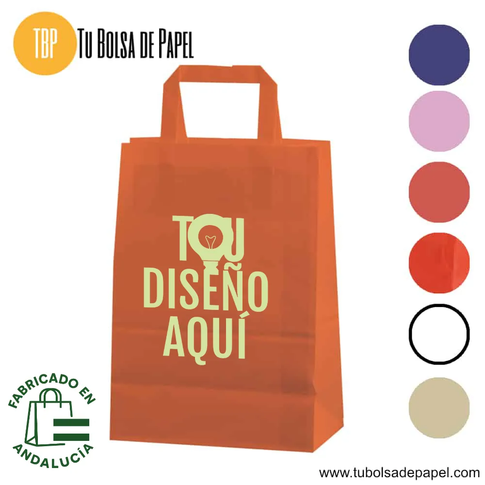 Bolsa de papel asa plana naranja personalizada