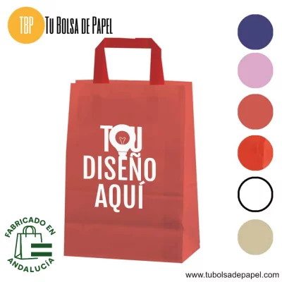 Bolsa de papel asa plana rojo personalizada