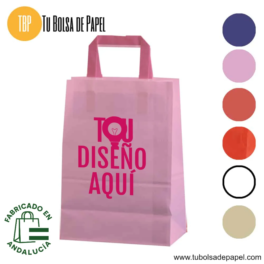 Bolsa de papel asa plana rosa personalizada