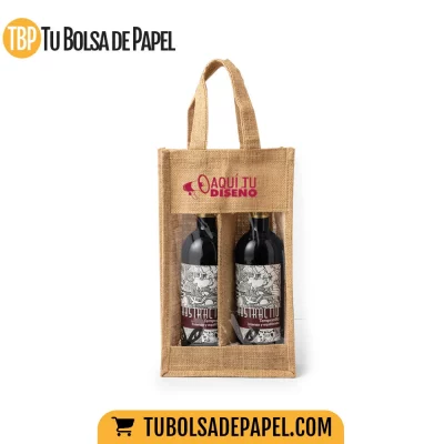 Bolsas de tela para dos botellas con ventana personalizadas