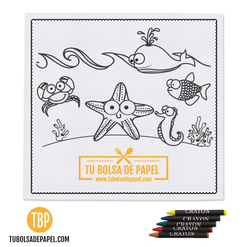 Manteles infantiles para colorear Fondo Mar Personalizado