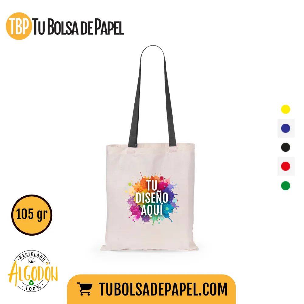 Bolsas Algodón asas negras - personalizadas - todo color