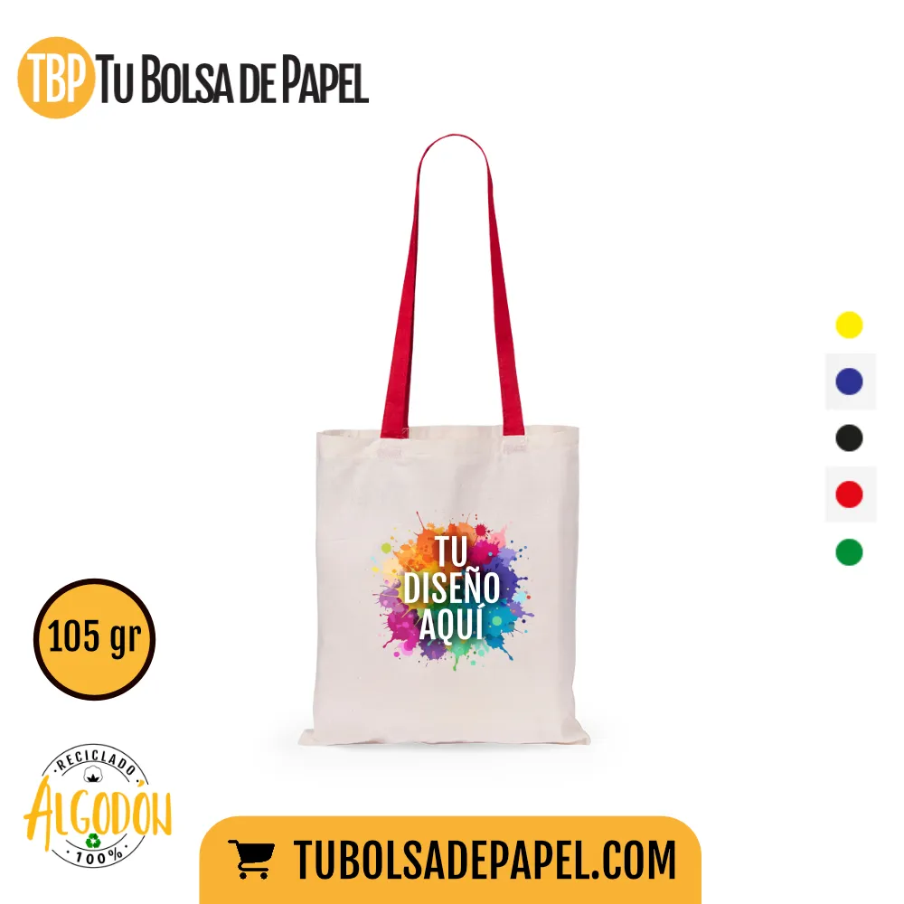 Bolsas de Algodón asas rojas personalizadas todo color