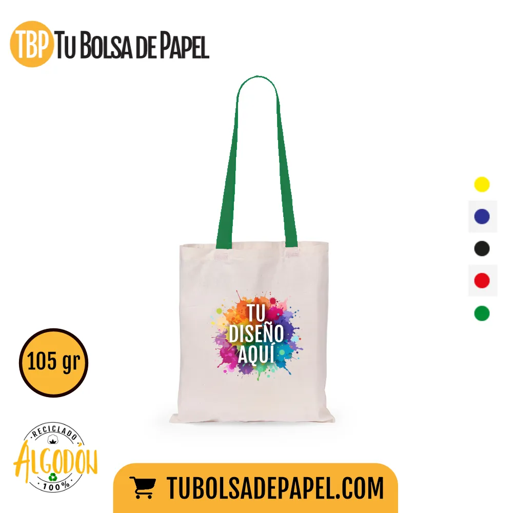 Bolsas Algodón asas verdes - personalizadas - todo color