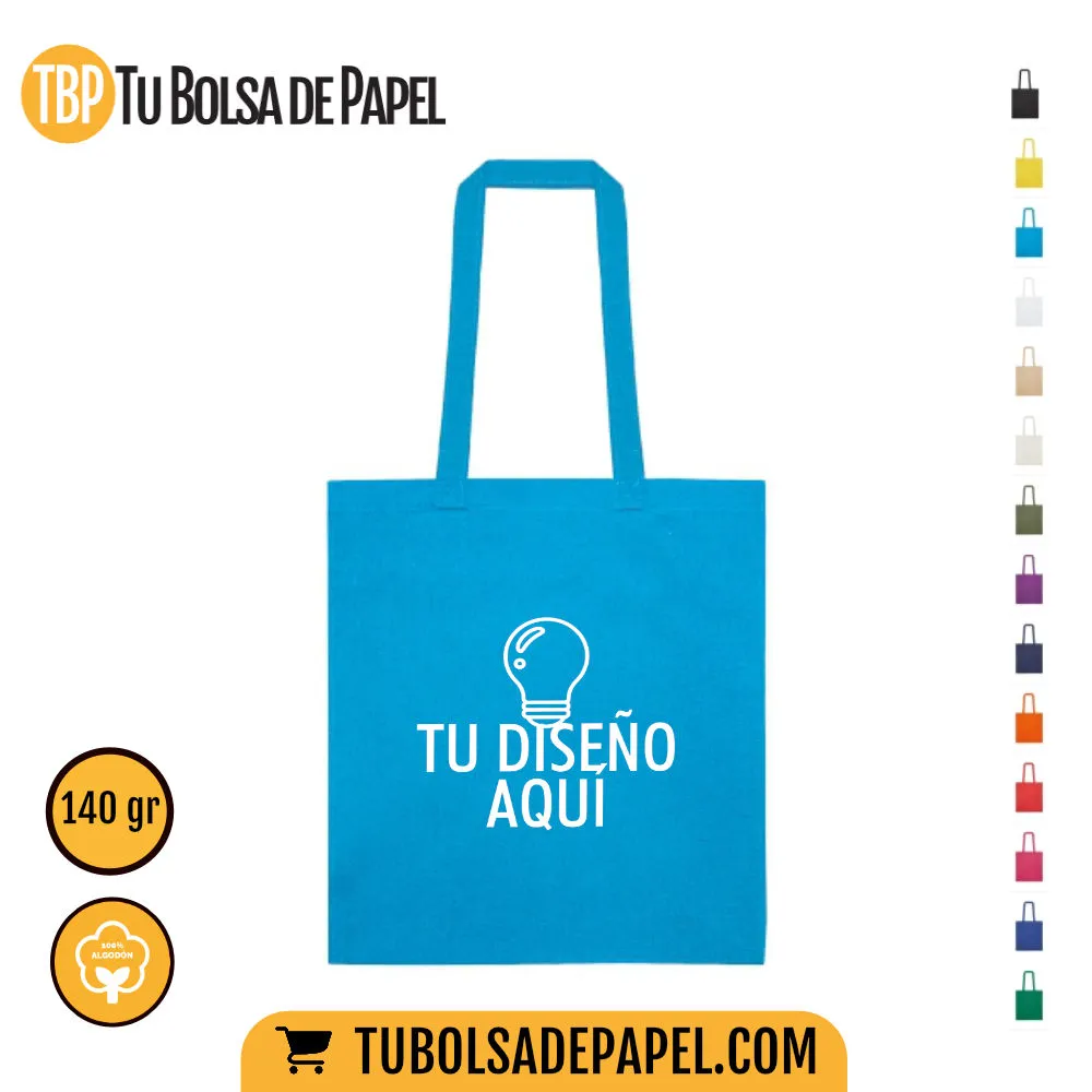 Bolsas de tela algodón Natural azul medio - personalizadas una tinta