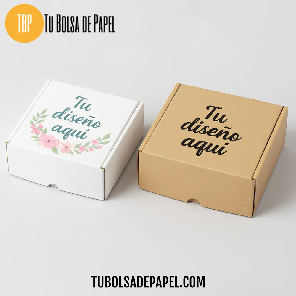 Cajas ecommerce personalizadas 160x150x85 mm – Kraft y blanca