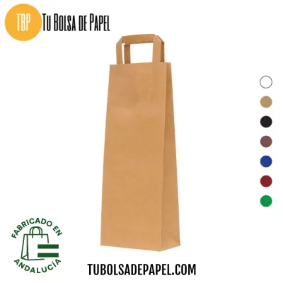 Bolsa de papel Kraft liso para Botellas con el asa plana