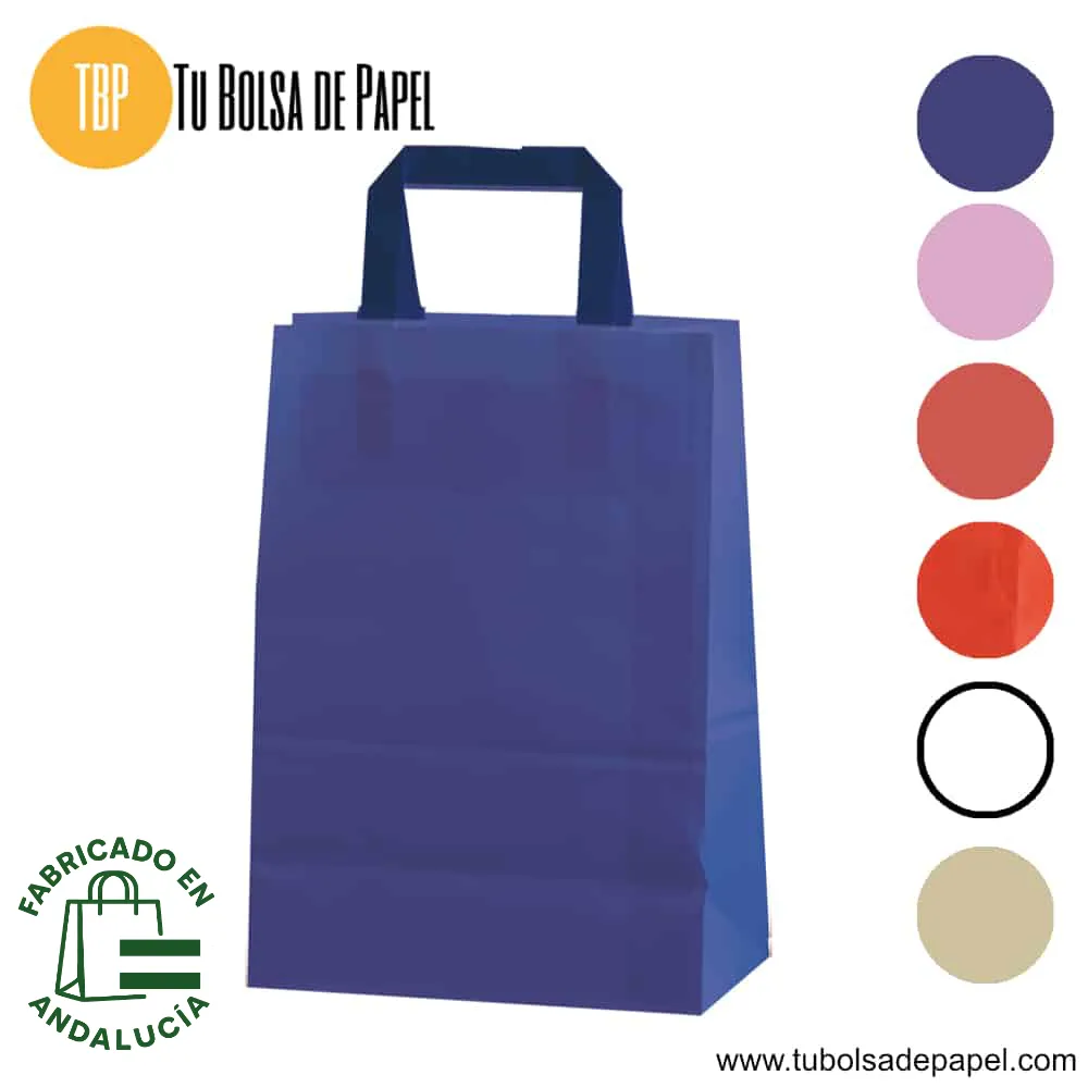Bolsa de papel asa plana Azul sin impresión