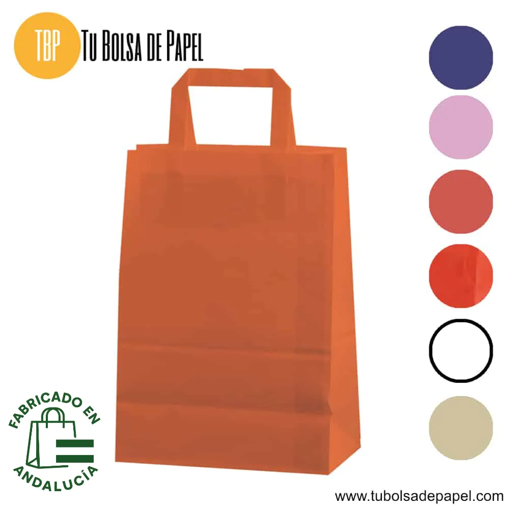 Bolsa de papel asa plana naranja sin impresión