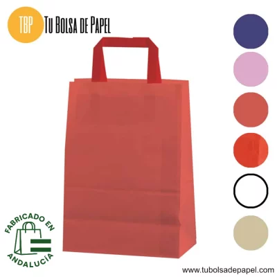 Bolsa de papel asa plana rojo - sin impresión