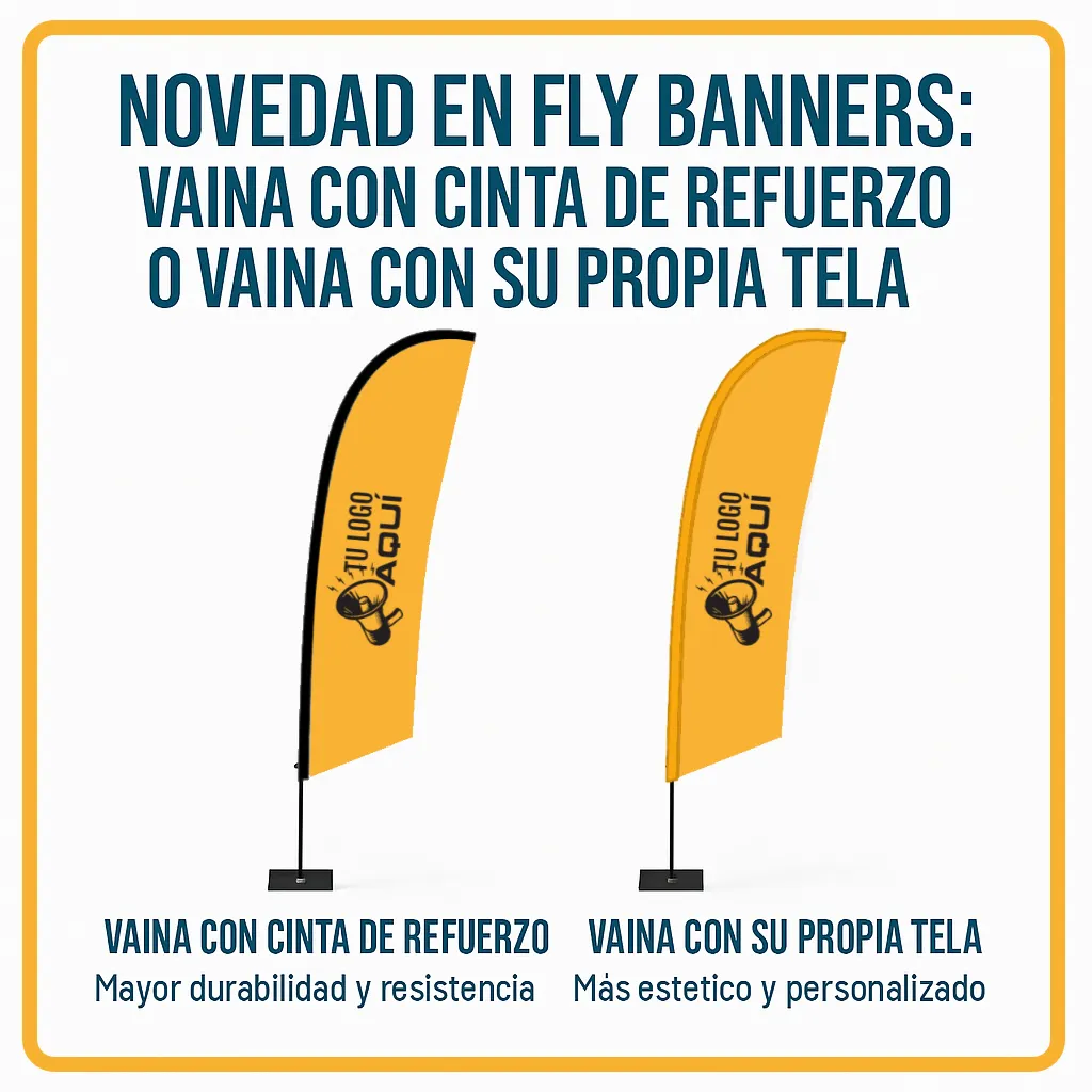 Fly Banners personalizados: ahora con vaina reforzada o vaina de tela, sin coste extra
