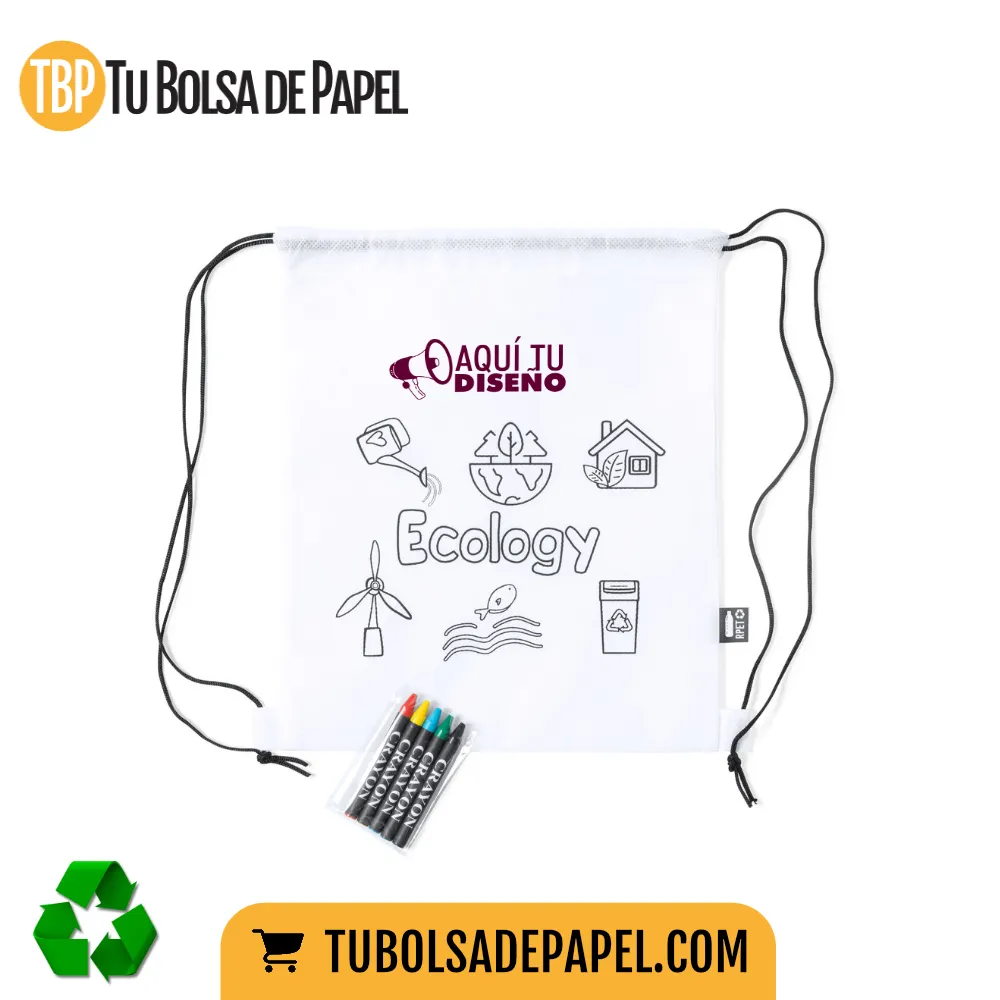 Mochila infantil para colorear reciclaje impresa