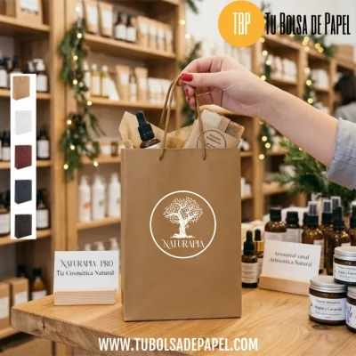 Bolsas de papel asa cordón cartoncillo personalizadas - Kraft - cosmética