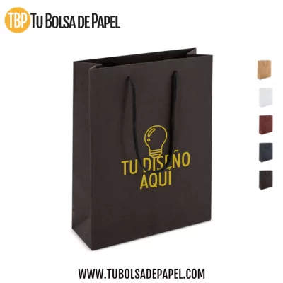 Bolsas de papel pequeñas asa cordón cartoncillo personalizadas - negras