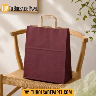 Bolsa de papel Kraft sin personalizar asa plana - burdeos
